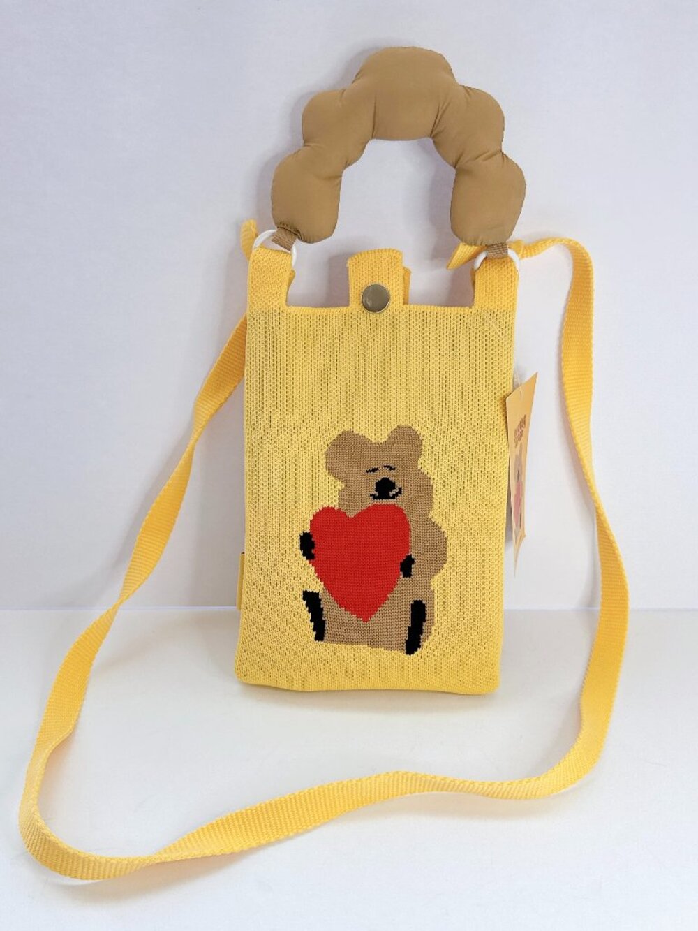 NWT Cute Cartoon Heart Knit Phone Crossbody Bag Yellow Mini Shoulder Purse